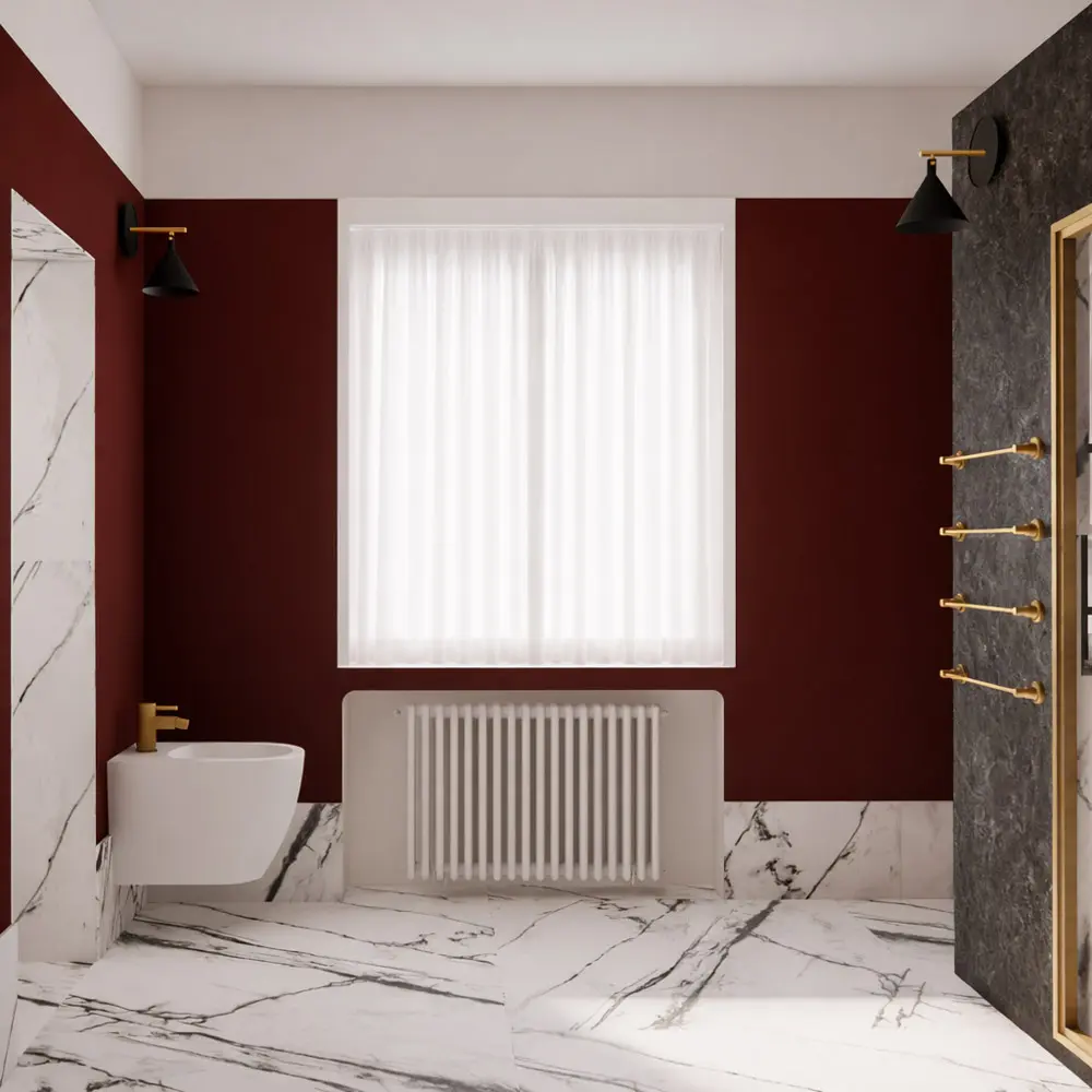 salle d'eau ensuite master marbre calacatta bordeaux laiton rénovation architecture intérieure Hyères