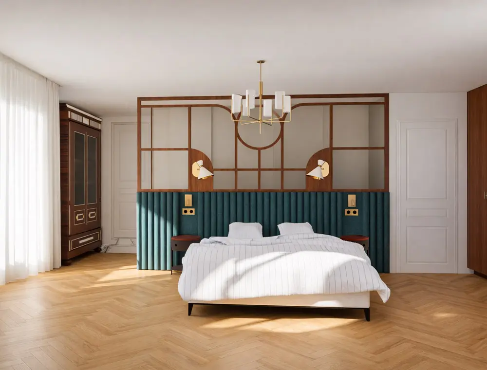 suite master claustra bois Art Déco chambre sur mesure Hyères