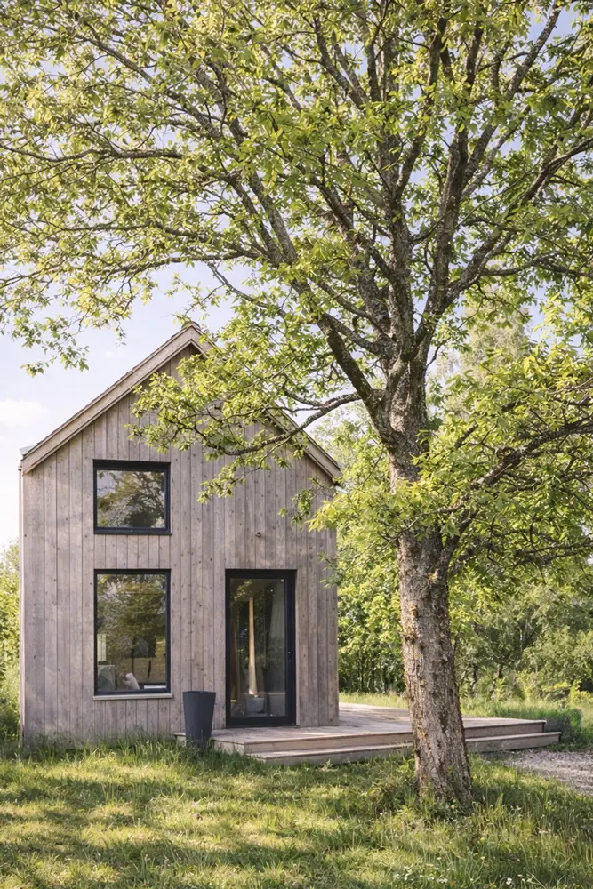 Tiny House bois grandes ouvertures campagne bardage champêtre Perche