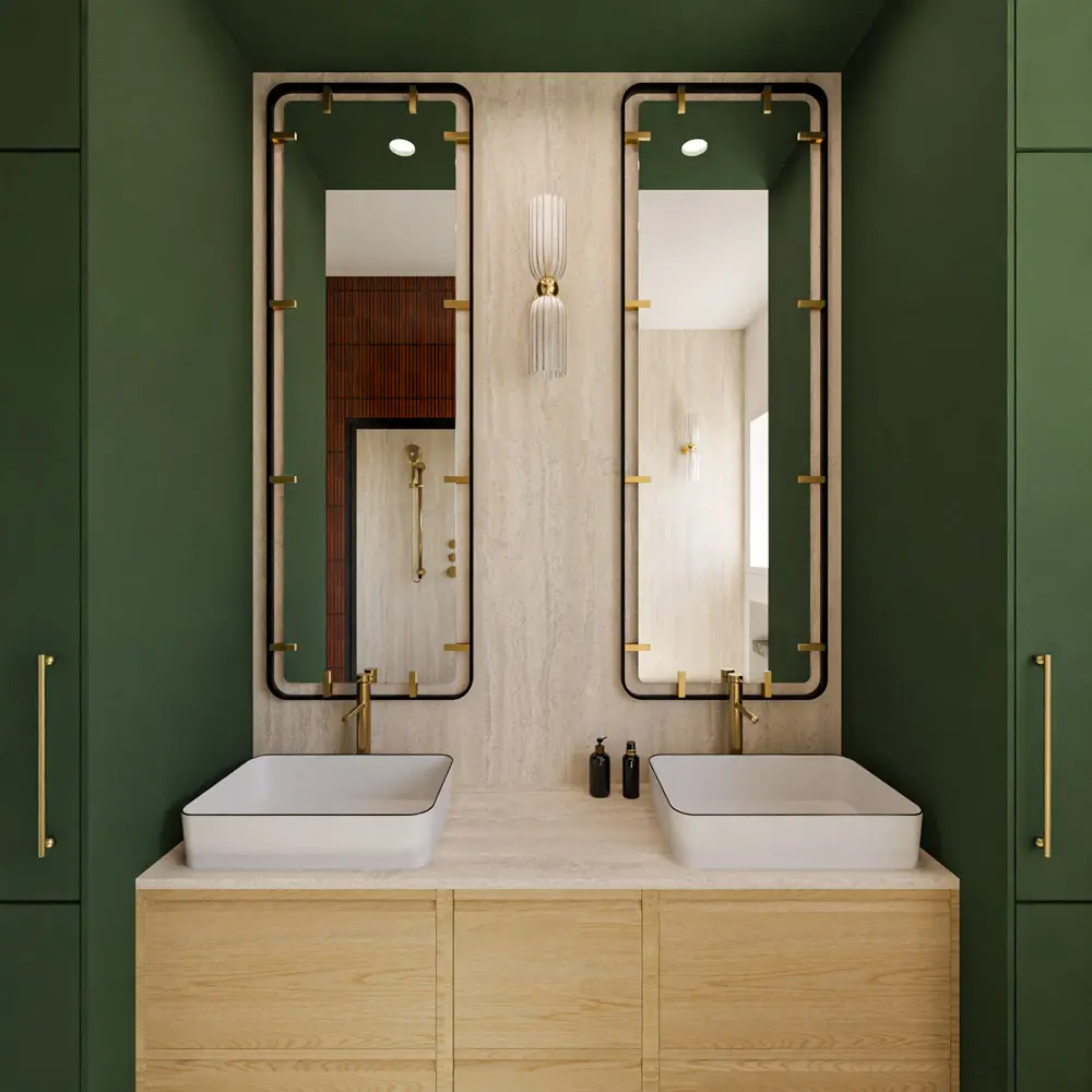 salle de bain mosaïque bordeaux marbre noir laiton rénovation