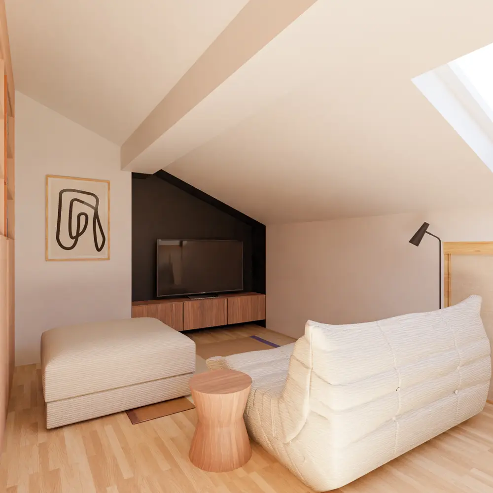 aménagement combles bureau télétravail coin bibliothèque familial maison de maître Bordeaux