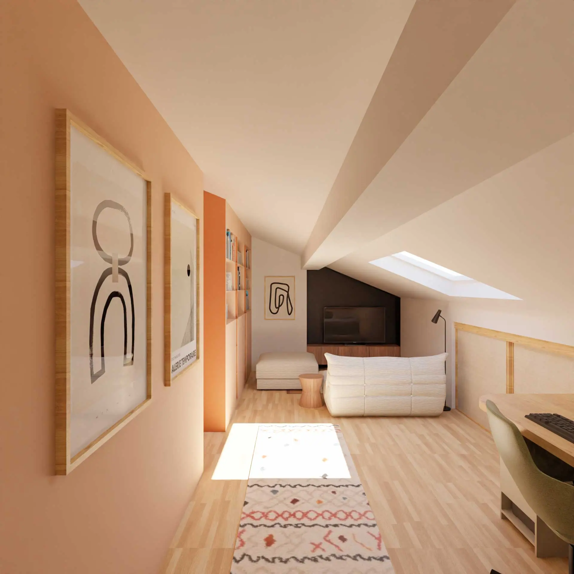 aménagement combles bureau télétravail coin bibliothèque familial maison de maître Bordeaux