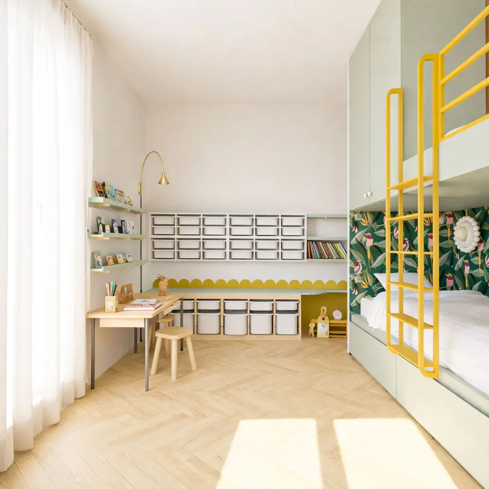 chambre enfants dortoir sur mesure vert menthe lit superposé Trofast Ikea