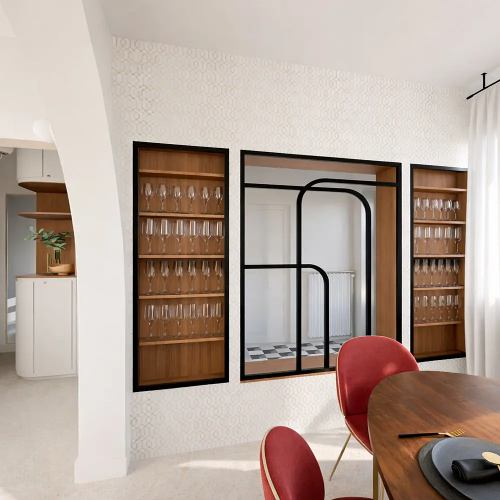 salle à manger Art Déco vaisselier vitrine sur mesure rénovation maison de maître Hyères