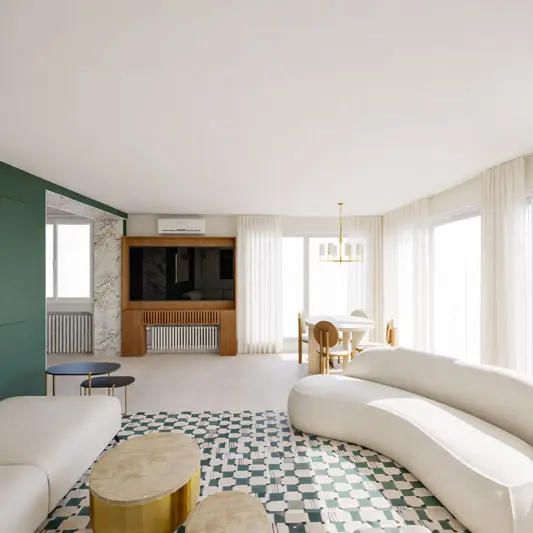 salon canapé d'angle canapé courbe pièce à vivre rénovation maison de maître Var