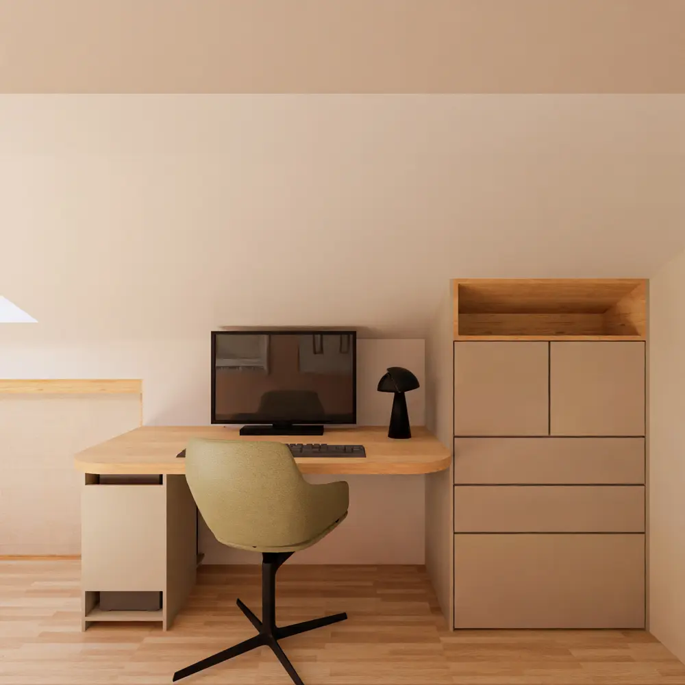 aménagement combles bureau télétravail coin bibliothèque familial maison de maître Bordeaux