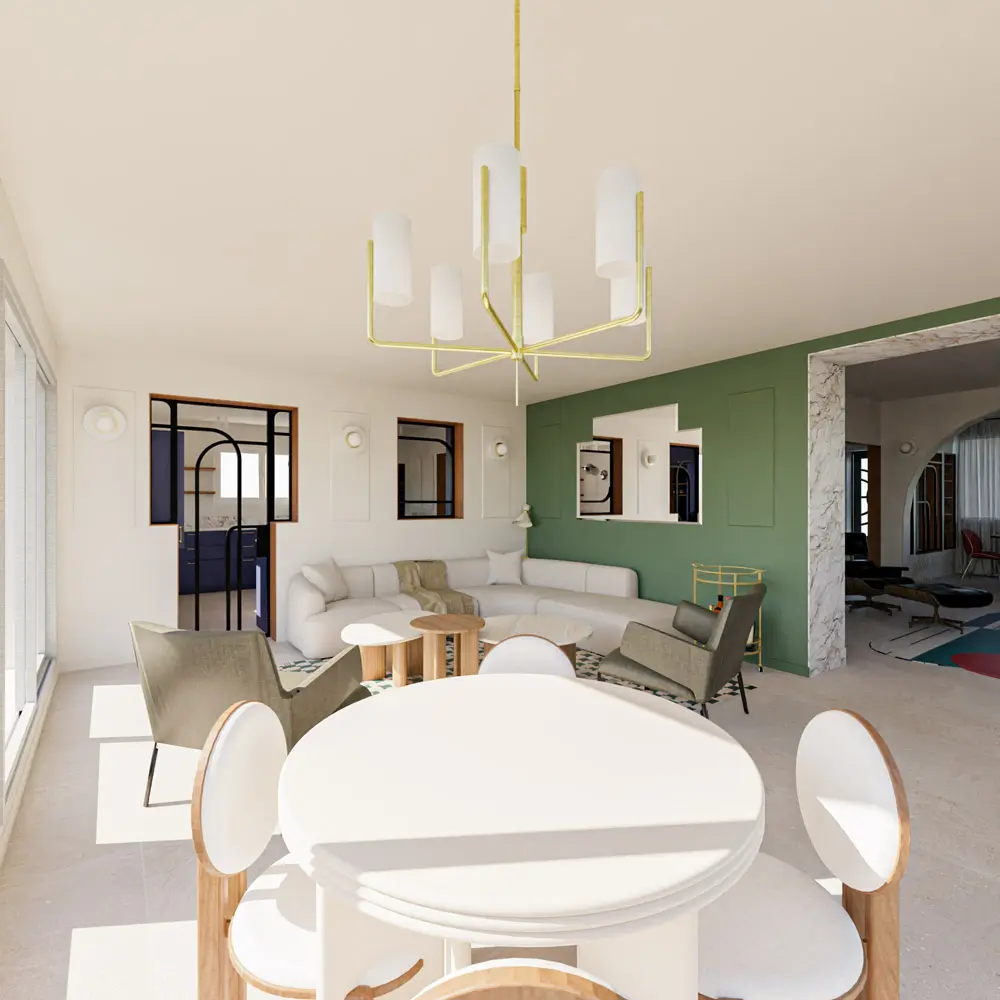 salon canapé d'angle canapé courbe pièce à vivre rénovation maison de maître Var