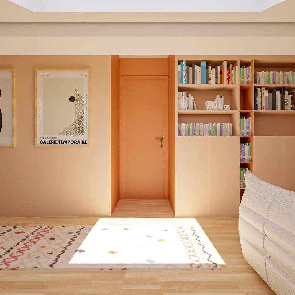 aménagement combles bureau télétravail coin bibliothèque familial maison de maître Bordeaux